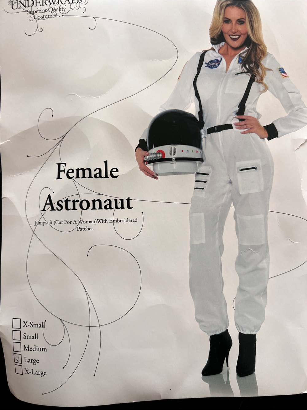 Underwraps Female Astronaut Costume Jumpsuit - Size Large + Comfy Fabric Helmet